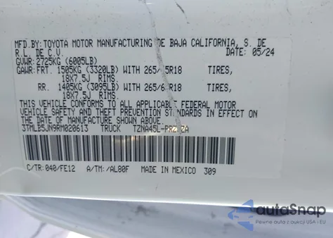 2024 Toyota Tacoma Trd Sport из США, поврежденный, VIN 3TMLB5JN9RM020613